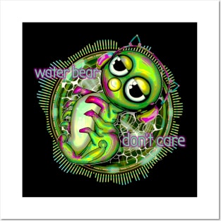 Waterbear don't care neon green Posters and Art